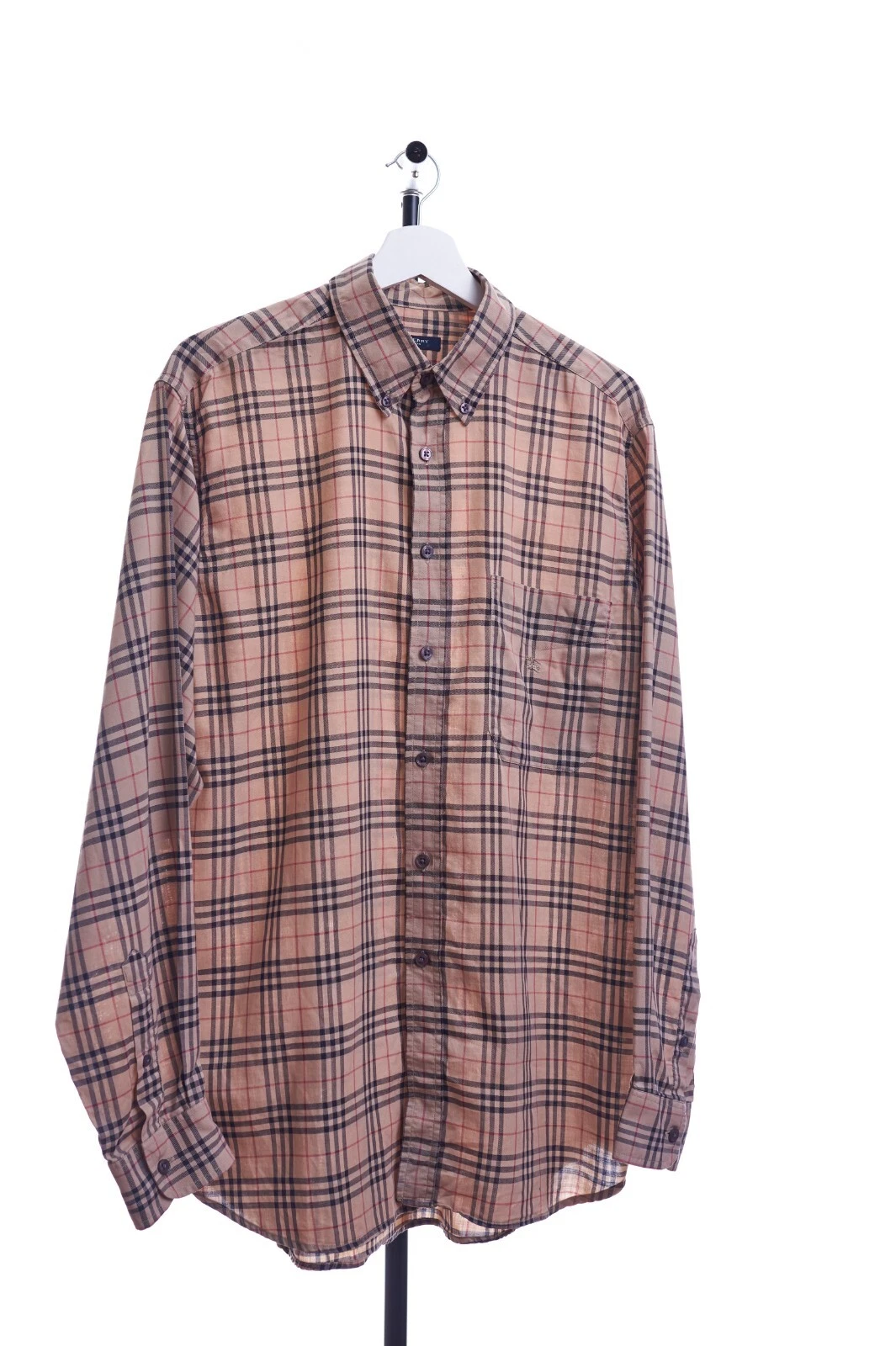 Camicia abito da uomo BURBERRY LONDON beige a quadri bottoni manica lunga