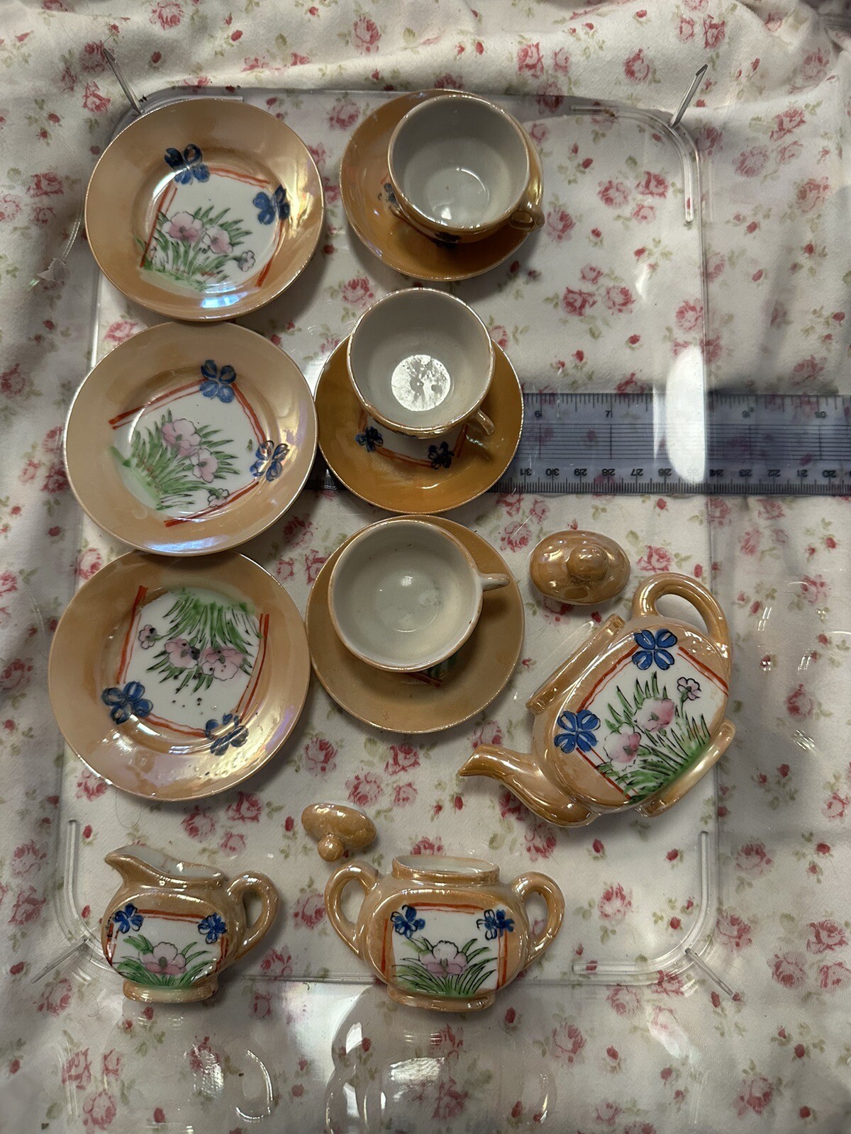 12 Pc Set Of Lustre ware Japan Children’s Tea Set Glass eBay