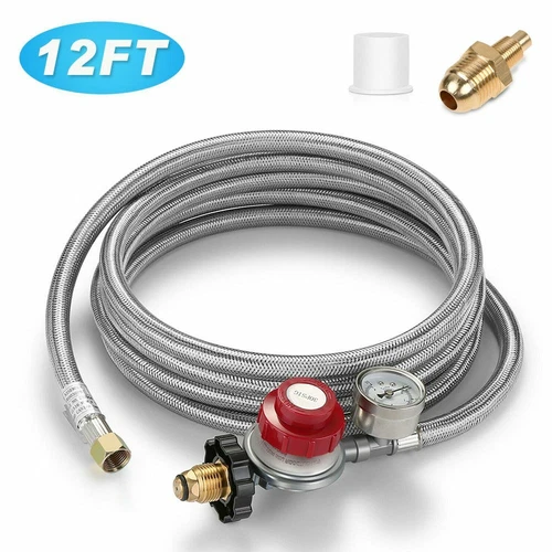 Indicador de manguera regulador de gas propano ajustable de alta presión de 12 pies de acero inoxidable EE. UU. - Imagen 2 de 9