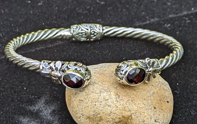 Sterling Silver Dragonfly and Garnet Bracelet with Gold Accents