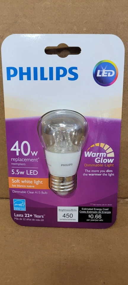 PACK OF 12 Philips LED Dimmable A15 Soft White Light Bulb Warm Glow Effect 450L - Image 3 of 4