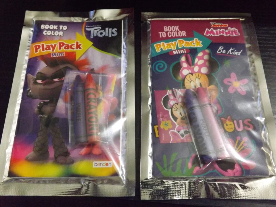 2 NOVOS mini pacotes de jogos em movimento TROLLS & DISNEY MINNIE MOUSE com livro e lápis de cor - Imagem 2 de 2