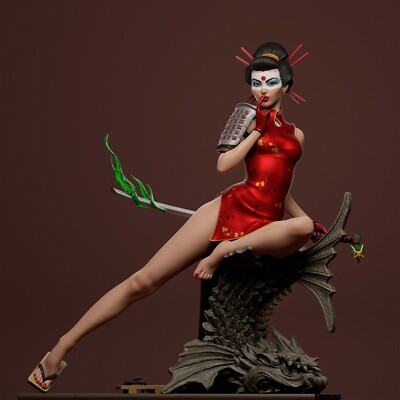 Katana Bombshell (1) Unpainted 3d Printed 1/6 resin model kit and base abe