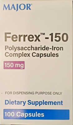 Major Ferrex 150 Polysaccharide Iron Complex Box 100ct  -Exp Date 10-2026