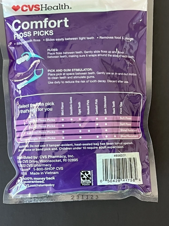 Palhetas de fio dental CVS Health Comfort com flúor. 90 palhetas. Novo - Imagem 4 de 4