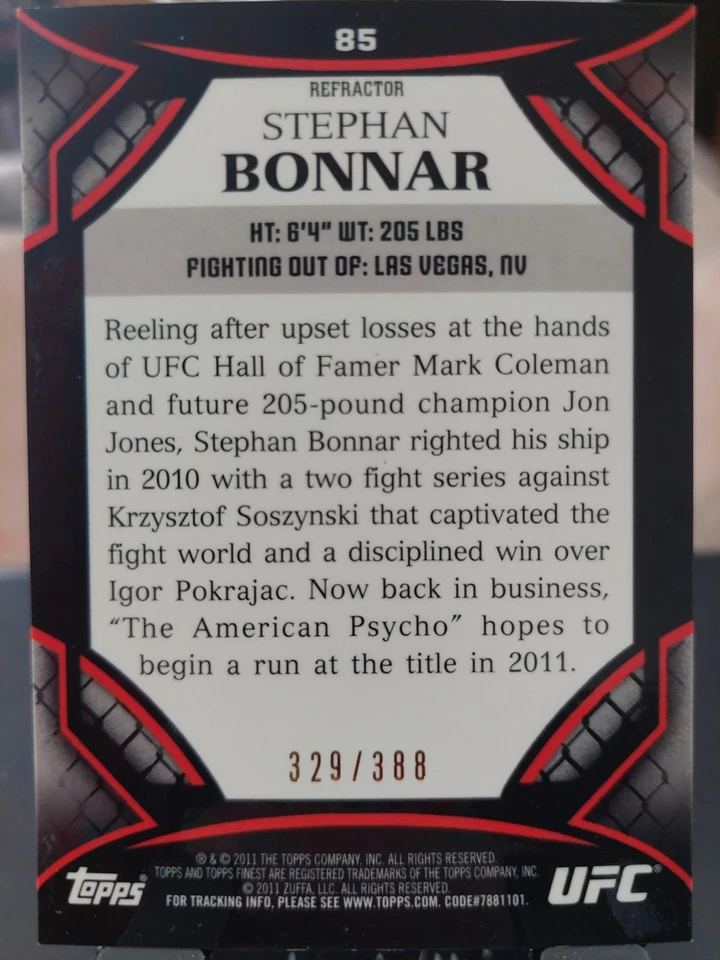 Stephan Bonnar #85 2011 Topps UFC Finest X-Refractor #329/388 - Image 2 of 2