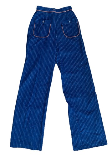 Vintage 70’s Mr.K Blue Striped Wide-Leg Women's Pants Contrast Piping - Image 1