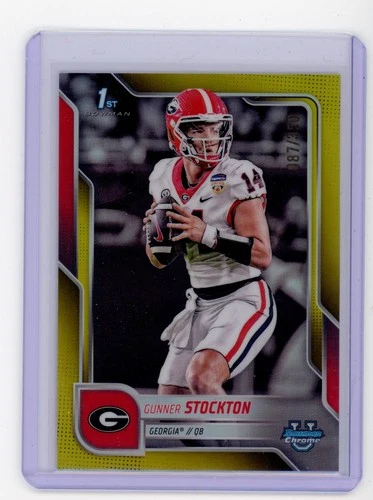 2025 Bowman Chrome University Football Yellow Refractor Gunner Stockton #131 PSA 10