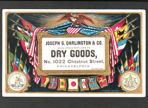 Stunning 1876 Philadelphia Centennial Dry Goods Patriotic Adv Trade Card SR.C.Dg