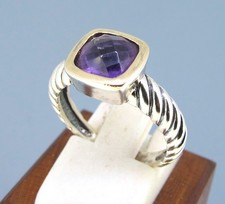 1 ct Amethyst Cabochon Cut 14k Yellow Gold  Sterling Silver Cable Ring Size 7