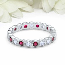 2ct Natural Ruby Wedding Band Stackable Full Eternity 14K White Gold Plated