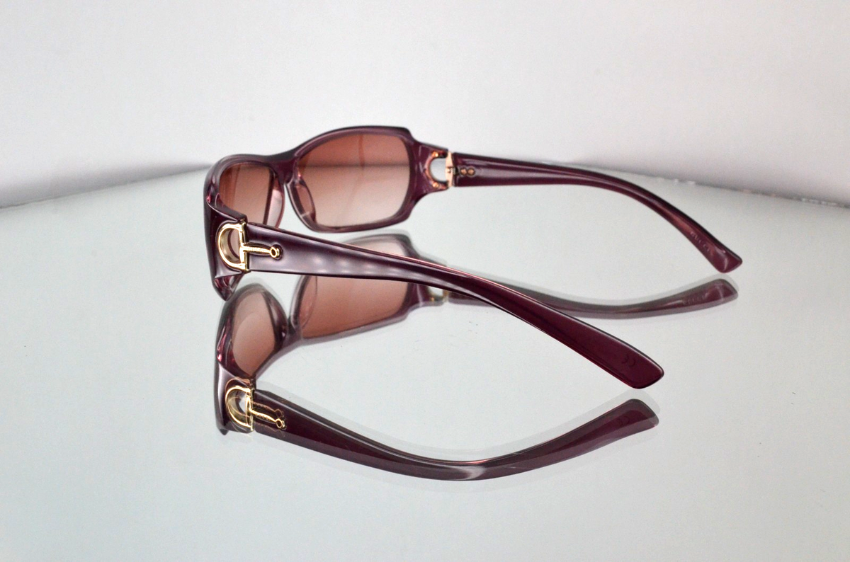 RARE Gucci Gold Horsebit Logo Sunglasses Burgundy/Amber Wrap Y2K
