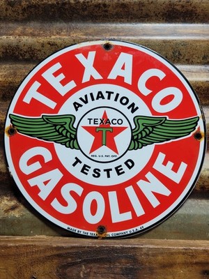 VINTAGE TEXACO PORCELAIN SIGN OLD MOTOR OIL STATION SERVICE 12'' GAS PUMP PLATE
