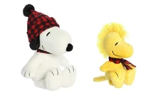 Aurora Festive Peanuts Plaid Plush Bundle, Snoopy and Woodstock