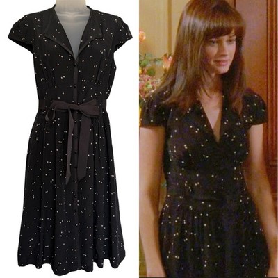 Rare ASO Rory Gilmore on Gilmore Girls Kay Unger Polka Dot Dress Bow Buttons 8