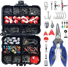 264pcs Fishing Tackle Kit with Tackle Box, Hooks, Weights, Floats, Bobber Stop