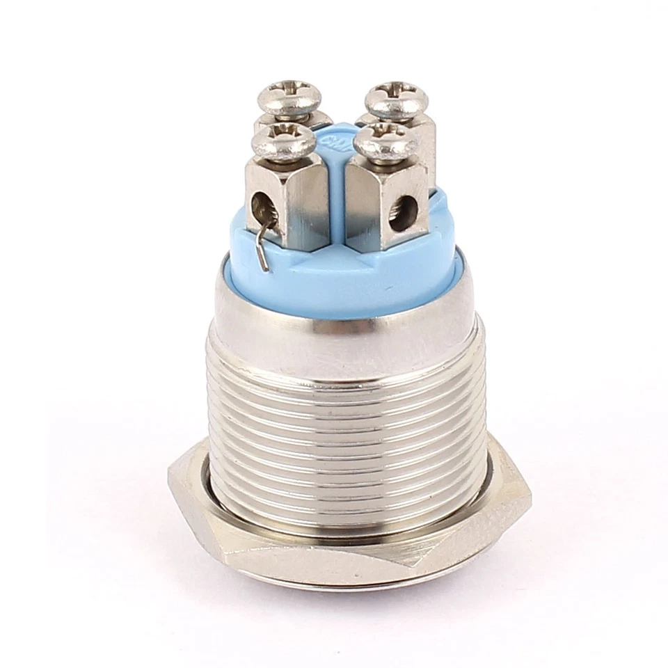 DC 12V Blue LED Light 19mm 4Pins DPST Ball Head Momentary Push Button Switch - Image 2 of 4