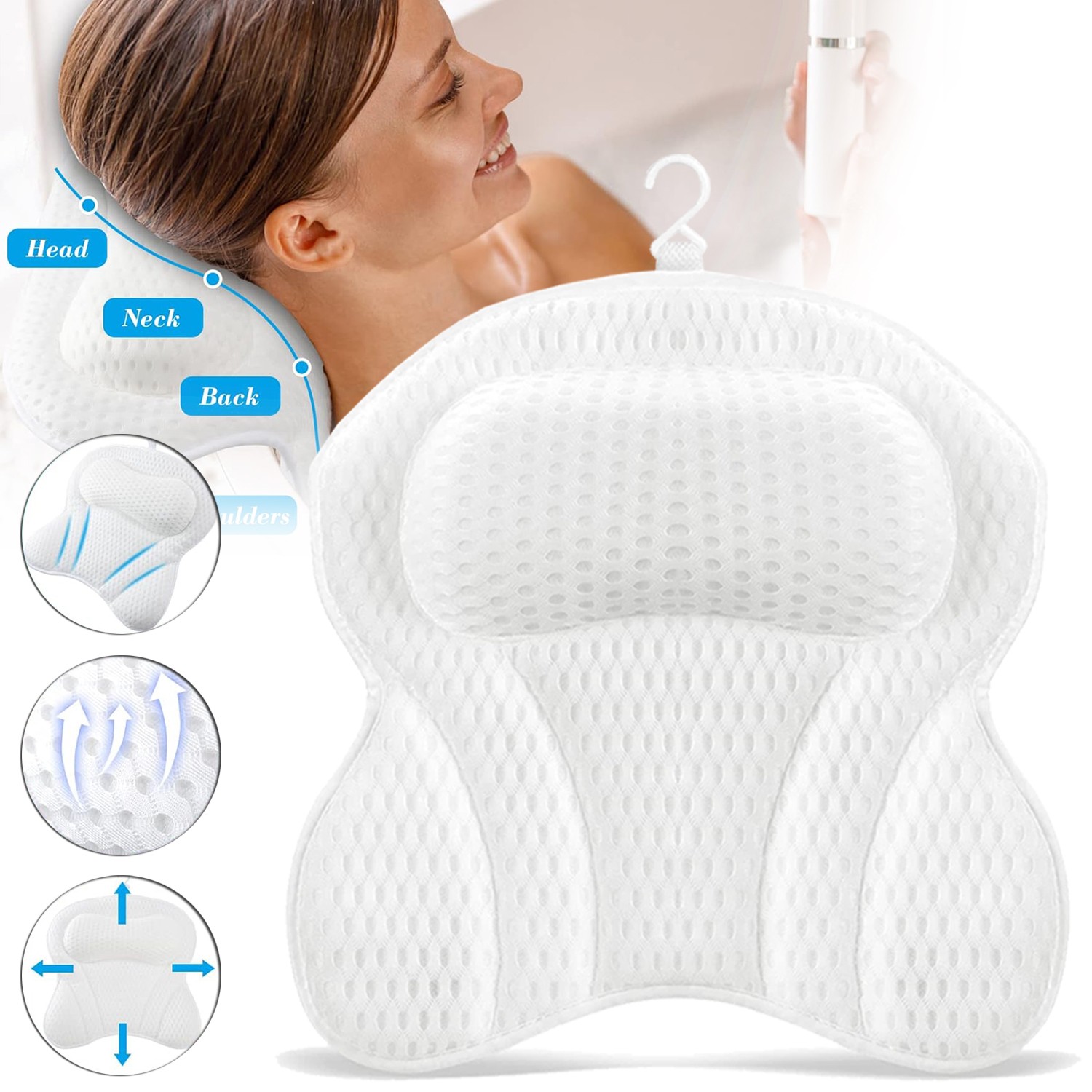 Badewannenkissen Nackenkissen Kopfstütze Rückenkissen Badewanne Rückenlehne 4D