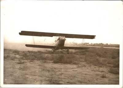 Silver Gelatin Photograph 1930s Biplane Trainer on Grass Airfield Strip