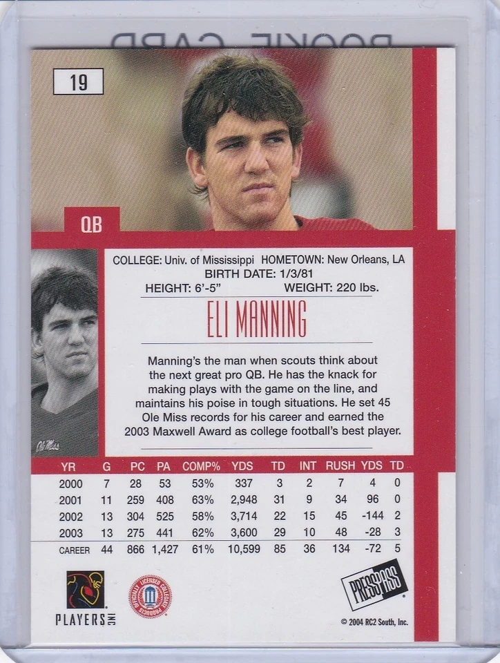 ELI MANNING ROOKIE CARD 2004 Ole Miss Rebels NFL New York Giants Football RC SE! - Image 2 of 2