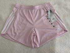 NWT Adidas Girls XL 16 Pink White Stripe Drawstring Lightweight Mesh Shorts NEW