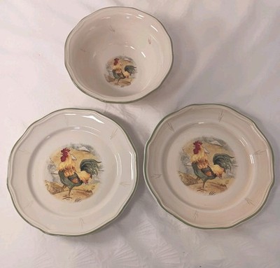 Gibson Everyday Royal Rooster 9'' Plates & Bowl Set - Hand Painted (3 PC)