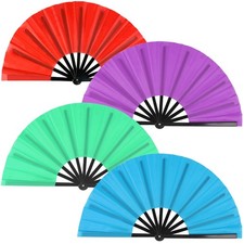 4 Pack Large Folding Hand Fan for Line Dance  Popping, Large Clap Rave Fan C...