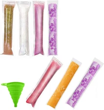 Popsicle Molds Bags, 50 Pack DIY Disposable Ice Pop Bags with Silicone Funnel...