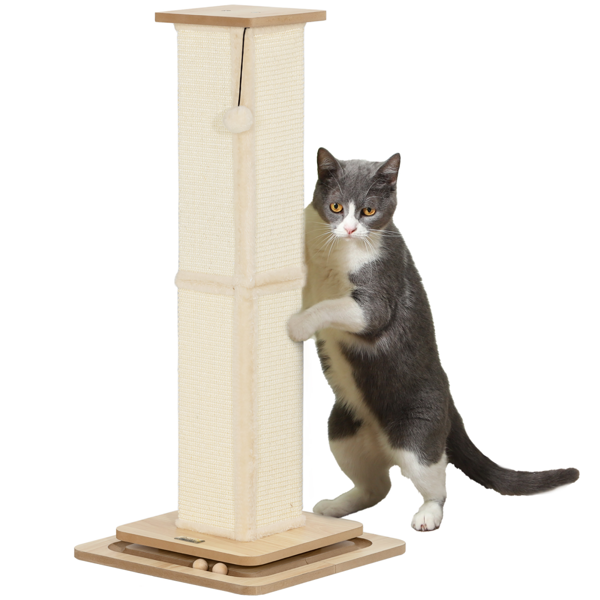 Bobobiy 3-In-1 Cat Scratching Post, 87Cm Cat Scratcher W/ Track Ball Toy, Oak Tone - Oak - Image 2