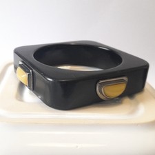 Chunky Black Square Bangle Big Plastic Bracelet to Stack Art Deco Inspired
