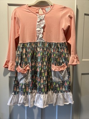 Three Sisters Dress Girls Size 7 Double Pockets Stretchy Christmas Tree Design