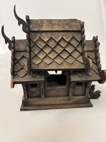 Thai Spirit House Buddhist Temple Sculpture Handcarved Teak Wood -SOLD AS IS