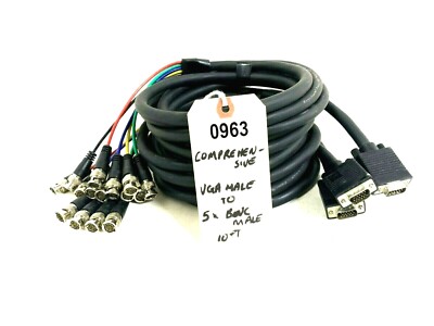 COMPREHENSIVE 10FT VGA MALE TO 5X BNC MALE VIDEO/MULTIMEDIA CABLE #0963 (ONE)