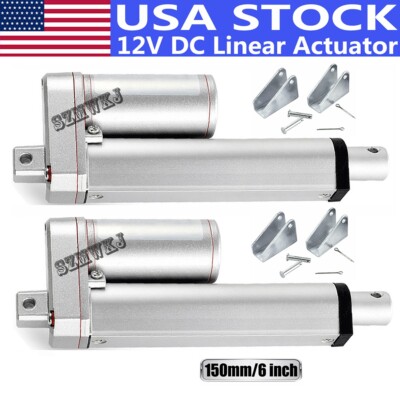 2PCS Heavy Duty 6'' Stroke 12V Linear Actuators 330 Lb Pound Lift +Mount Brackets