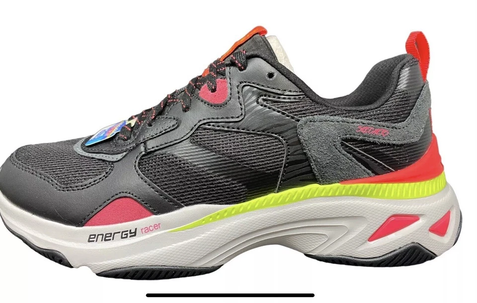 Women's Size 8 Skechers Energy Racer EMBRACE HER Black/PINK/NEON YELLOW Sneakers - Image 2 of 4