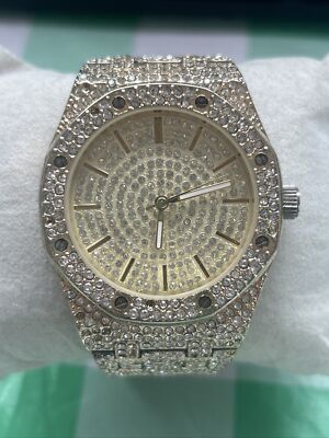 Techno Pave Men's Bling Out Octagonal Watch with Tapered Band