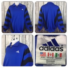 EXC COND ADIDAS MENS LARGE 1/4 ZIP BLUE BLACK STRIPED PULLOVER ATHLETIC JACKET