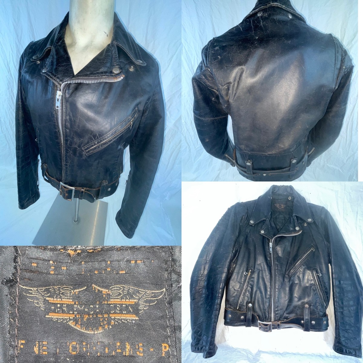 VTG 50s 60s MENS SM/M HARLEY DAVIDSON BLACK HORSEHIDE LEATHER