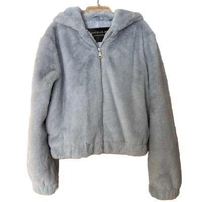BAGATELLE NYC Light Blue Soft Faux Fur Bomber Jacket Zipper Short Oversized XS
