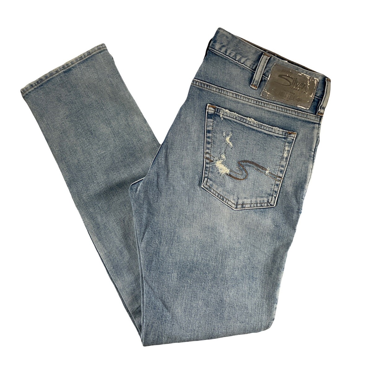 Silver Jeans Taavi Super Slim Fit Low Rise Ripped Stretch Men's 32 x 31  DEFECT