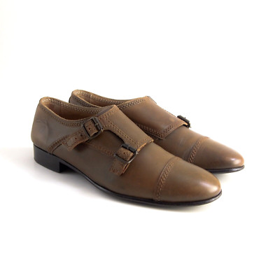 Lanvin Double Monk Strap Loafers Brown Leather Womens Shoe Size FR 38 US 7