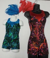 Red or Turquoise Foiled Racerback Shorty unitard Dance costume over 10 available