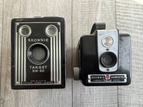 Lot of 2 Vintage Brownie Camera Art Deco Style Camera Film Target Six-20 Hawkeye - Afbeelding 1 van 12