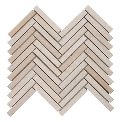Beige Cream Crema Marfil Marble Stone Herringbone Mosaic Tile Kitchen Backsplash