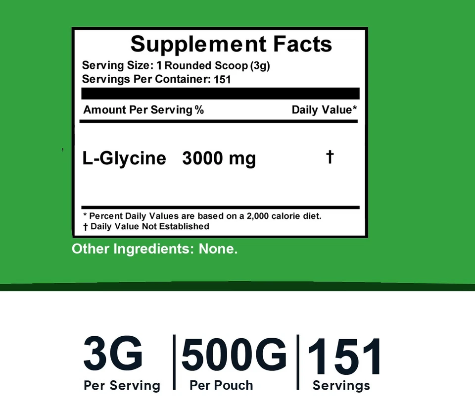 Polvo puro de glicina 1 lb (500 gramos)- sin OGM, sin gluten Foto 3 de 3