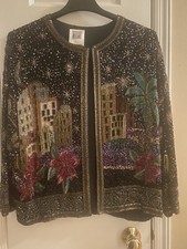 Together Silk Heavily Embellished Sequined Beaded Cityscape Jacket. Size S