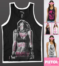Pistol Boutique Women's Black casual GRAFFITI TATTOO GIRL Sleeveless Vest Top