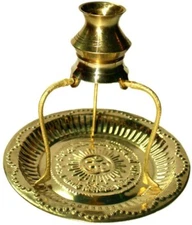 Beautiful 5.5" Brass Pooja Plate Thali Shivling Stand & Abhishek Lota Home templ