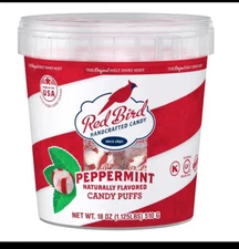 Red Bird Soft Peppermint Candy Puffs, 18 Oz Bucket of Mints Individually Wrapped