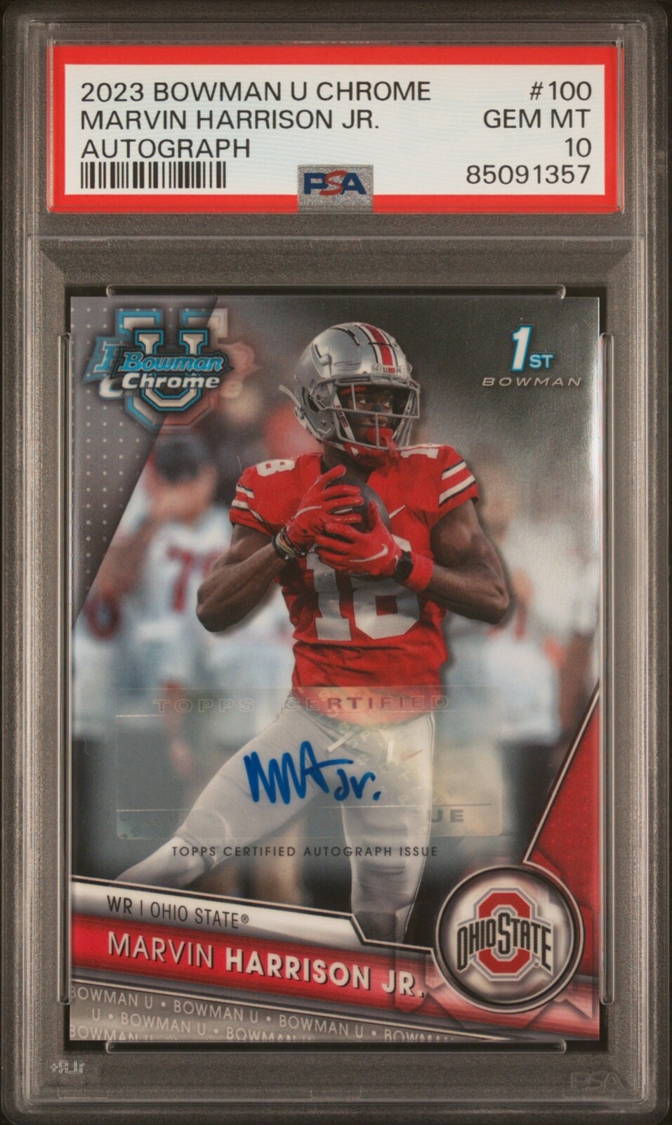 Marvin Harrison Jr 2023 Bowman University 1st Chrome Auto PSA 10 GEM MINT